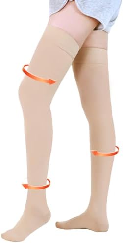 Medical Compression Stockings for Women and Men, 20-30 mmHg Thigh High Compression Socks Women Closed Toe Graduated Compression Socks for Varicose Veins, Edema, DVT, Dot-Top(Beige,XL)