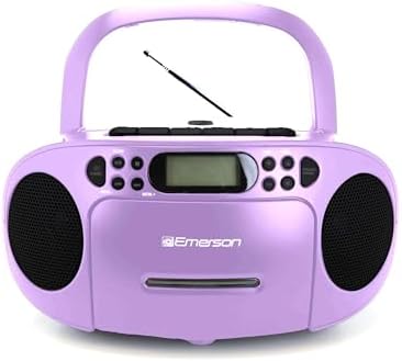 Emerson Portable CD Player Boombox with Cassette Player Combo, Tape Recorder, AM/FM Radio, AUX, Headphone Jack, Dual Speakers, AC/DC & Battery Operated - Stereo System for Home, Indoor & Outdoor Use