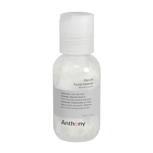 Anthony Glycolic Facial Cleanser for Men, Daily Exfoliating & Hydrating Face Wash, Shave Prep, Non-Foaming, Deep Cleansing, Gentle on Sensitive Skin, Removes Dirt & Oil, Smooths Texture, 1 Fl Oz