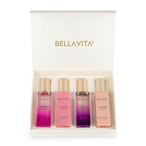 Bella Vita Eau De Parfum Set for Women (4x20 mL) with Date, Senorita, Glam, Rose | Vanilla, Floral, Sweet, Musk | Perfect for trials, gifting, or blending to craft your unique fragrance
