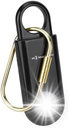 130dB Personal Safety Alarm Strobe Light. Loud Sound Keychain Siren with Carabiner for Women, School Children, Night Runners, Hiking. Bear Alarm Deterrent. SOS Emergency Self Defense Alerts. Black