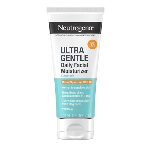 Neutrogena Ultra Gentle Daily Facial Moisturizer with SPF 30 Sunscreen with CICA, Lightweight Face Lotion with Broad Spectrum SPF 30 for Normal to Sensitive Skin, Fragrance-Free, 3.4 fl. oz