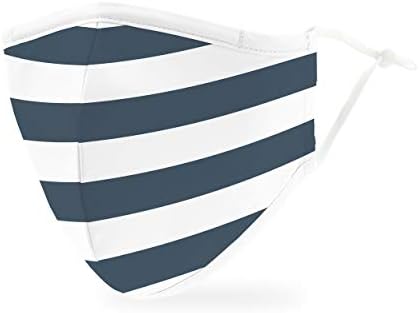 WEDDINGSTAR 3-Ply Adult Washable Cloth Face Mask Reusable and Adjustable with Filter Pocket - Navy Stripes