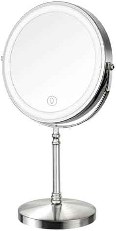 Lighted Makeup Mirror, 3000 mAh Rechargeable Double Sided Magnifying Mirror with 3 Colors, 1x/10x 360° Rotation Vanity Mirror, Brightness Adjustable Magnification Cosmetic Light up Mirror, Women Gift