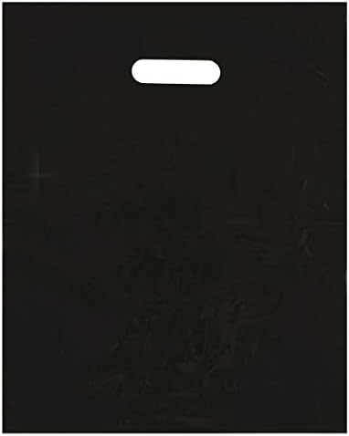 12x15 Black Die Cut Handle Plastic Shopping Bags 100/cs