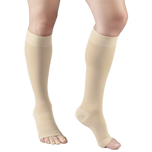 Truform 20-30 mmHg Medical Compression Stockings, Aloe Infused Microfiber, Knee High, Open Toe, Beige, 3X-Large