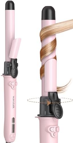 Wavytalk Rotating Curling Iron, 1 Inch Automatic Waver for Effortless Waves up to 430℉ with Home Button, Pale Pink