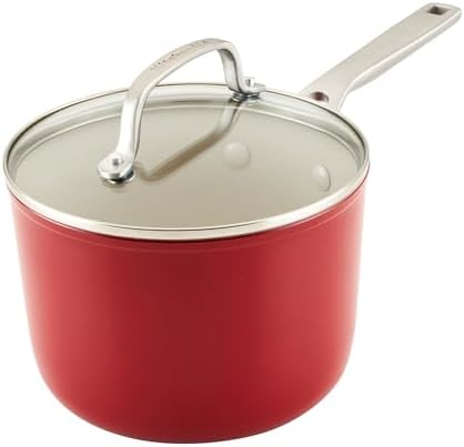 KitchenAid Hard Anodized Ceramic Nonstick Cookware Sauce Pan with Lid, 3 Quart, Empire Red