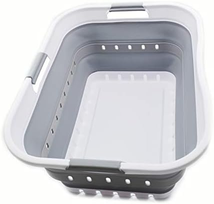 SAMMART 42L (11 gallon) Collapsible Plastic Laundry Basket - Foldable Pop Up Storage Container/Organizer - Space Saving Hamper/Basket (1, White/Grey)