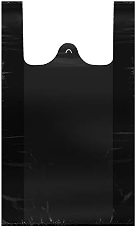 LazyMe T Shirt Bags, Black Grocery Plastic Bags with Handles Shopping Bags in Bulk Restaurant Bags, 12 x 20 inch (Black 200 Pcs)