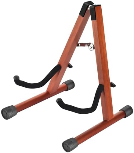 DOMMI Guitar Stand, Wooden Guitar Stands for Acoustic Guitars, Electric and Bass, Portable A-Frame Guitar Stands Floor with Non-Slip Rubber and Soft Foam Arms, Easy to Assemble, Folding for Travel