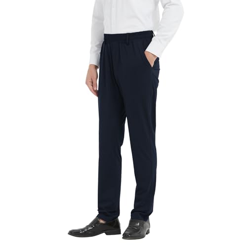 LETAOTAO Mens Elastic Waist Pants for Seniors High Stretch Expandable Waist Pants for Elderly with Magnet Button (Navy 36W x 28L)