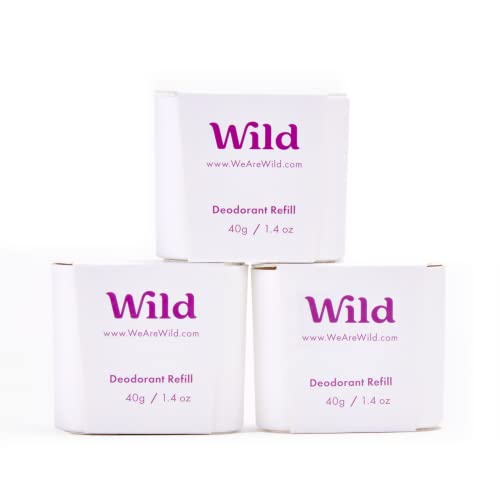 Wild - Natural Refillable Deodorant - Coconut & Vanilla Refill Trio Pack - Vegan & Eco-Friendly - Aluminum Free - Long Lasting Protection - Natural Ingredients - 3 Pack of 1.41oz Refills