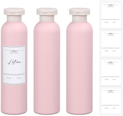 8.8oz Travel Essentials Shampoo Bottles for Toiletries,Empty Plastic Squeeze Bottles with Flip Cap for Toiletries Travel Size Shampoo and Conditioner (3 pack, pink)