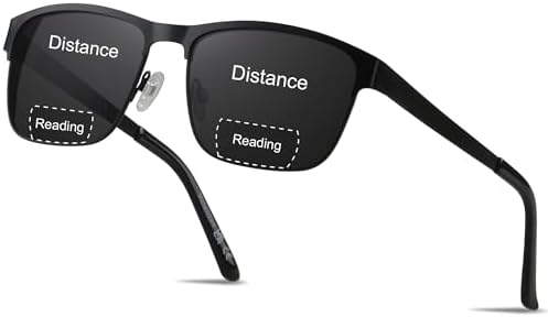 ANDWOOD Mens Sunglasses UV Protection Bifocal Reading Glasses Blue Light Blocking Square Metal Frame