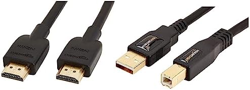 Amazon Basics USB 2.0 Printer Type Cable - A-Male to B-Male - 16 Feet (4.8 Meters), Black & High-Speed 4K HDMI Cable - 10 Feet
