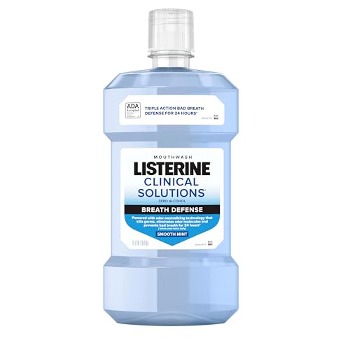 Listerine Clinical Solutions Breath Defense Alcohol Free Mouthwash, Oral Rinse with a Triple-Action Formula Fights Bad Breath for 24 Hours, Smooth Mint Flavor, 1 L