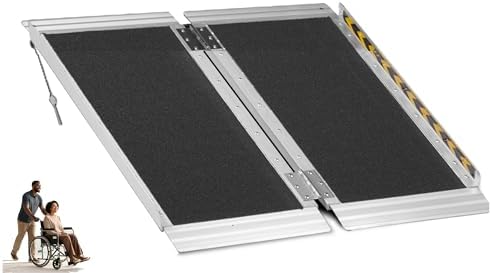 MOTORHOT 2ft Portable Wheelchair Ramp Non-Slip Aluminum Folding Handicap Home Steps Scooter Door Threshold Ramp for 2 inch -6 inch Step Heights 600 lbs Capacity 28in Wide,Black