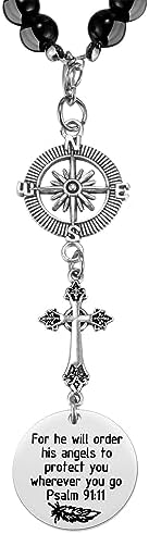 Cross Car Charm, for He Will Order His Angels to Protect You Wherever You Will Go, Rear View Mirror Car Charm, Psalm 91:11, Bible Verse, Religious Gifts for Women