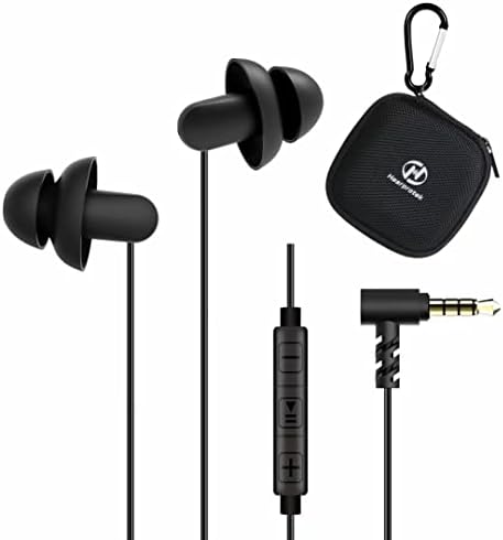 Sleep Earbuds, Hearprotek 2 Pairs Ultra Soft Lightweight Silicone Sleeping Earphone Headphones with Volume Control and mic for Side Sleeper, Snoring, Air Travel, Relaxation (Black)