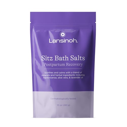 Lansinoh Sitz Bath Salts, Postpartum Essentials, and Hemorrhoid Treatment, Epsom Salt Bath Soak With Lavender Oil, Frankincense and Aloe Vera, 10 Ounce