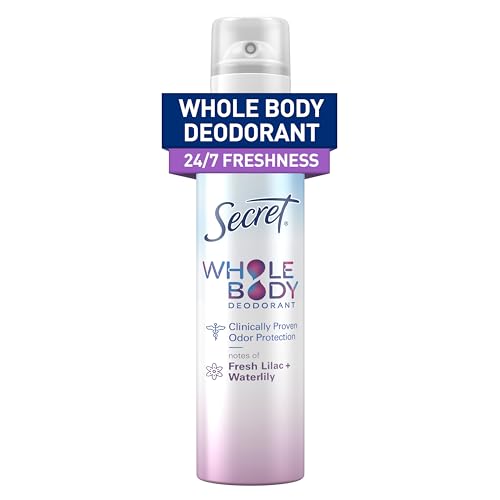 Secret Whole Body Deodorant Spray for Women, Lilac & Waterlily Scent, Aluminum Free Deodorant Spray, 72 HR Odor Protection, 3.5 oz