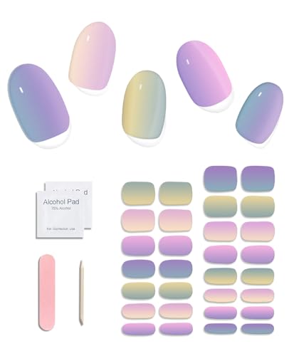 Semi Cured Gel Nail Strips - 30pcs Glaze Gel Nail Stickers, Salon Quality DIY Nail Wraps, Nail Stickers for Easy Application, UV Light Required