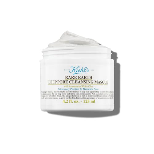 Kiehl's Rare Earth Deep Pore Cleansing Mask, Oil-Minimizing Face Mask for Clogged Pores, Detoxifies & Refines Skin, Absorbs Excess Oil, with Amazonian White Clay & Aloe Vera