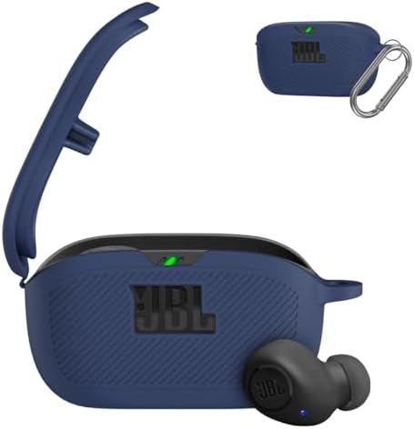 for JBL Vibe Buds Case Cover, Silicone Protective Portable Scratch Shock Resistant Logo Visible Design Cover Compatible with JBL Vibe Buds Headphones Charging Case with Carabiner-Blue