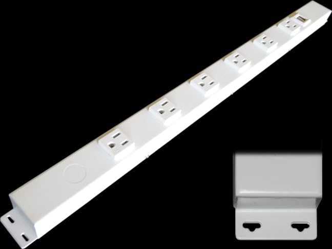 24” Hardwired Power Strip (NO Power Cord), 6 (NEMA 5-15R - NOT 20Amp) Vertical Tamper Resistant Outlets, with Ears (with mounting tabs on Both Ends), USB, White