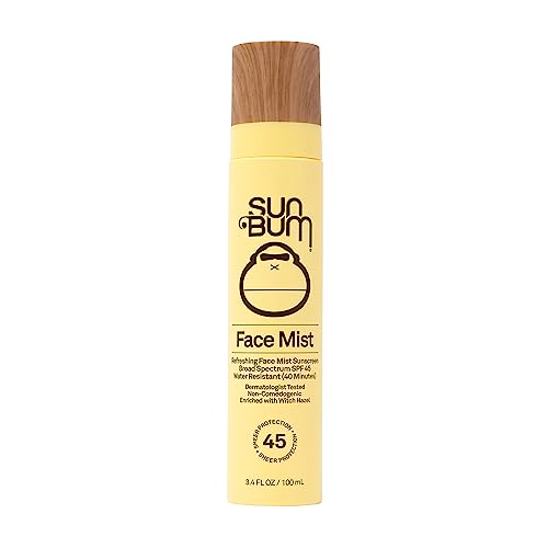 Sun Bum Original SPF 45 Sunscreen Face Mist | Broad Spectrum Moisturizing Facial Sunblock Spray with Vitamin E | Hawaii 104 Act Compliant (Octinoxate & Oxybenzone Free) | Travel Friendly | 3.4 oz