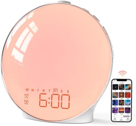 Sunrise Alarm Clock, Smart Wake-up Light Compatible with Alexa, Dual Alarms with FM Radio, Snooze Function for Heavy Sleepers, Adults&Kids