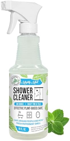 Mighty Mint Shower Cleaner, No-Rinse, No-Scrub, Daily Spray for Glass, Tile, Grout, Fresh Peppermint Scent, 16oz