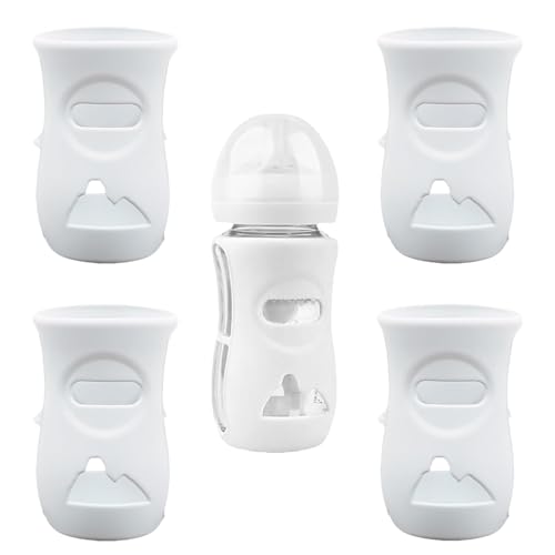4 Pack Silicone Sleeves for Avent Natural Glass Baby Bottles, Anti Breakage Baby Bottle Holder, Compatible with Philips Avent Glass Natural Baby Bottle, BPA Free (Milk White, 8 OZ)