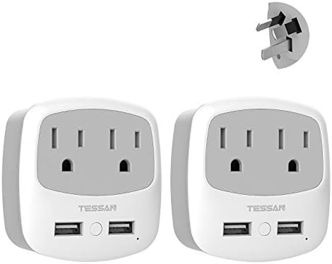 TESSAN Australia New Zealand Power Converter, Type I Travel Plug Adapter with 2 USB Ports 2 AC Outlets, US to Australian Argentina Fiji China Au Adaptor