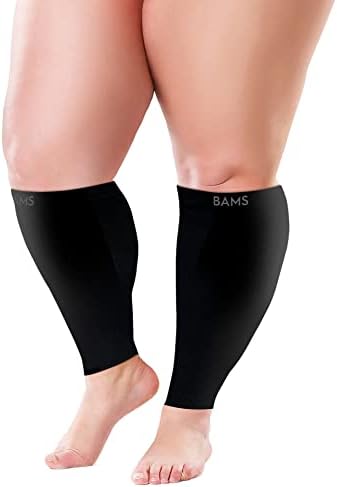 BAMS Plus Size Calf Compression Sleeve for Women & Men, Viscose from Bamboo Extra Wide Leg Support for Shin Splints, Leg Pain Relief and Support, Swelling, Travel (Calf Black, 3XL)