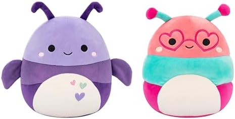 Squishmallows Original 8in Axel The Purple Beetle + 8in Griffith The Peach Bookworm – Official Jazwares BFFs Plush 2-Pack (Little)
