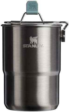 Stanley Wildfare Go 4-Piece Stainless Steel Two Cup Cook Set | 32 oz Pot and Lid with Fold & Lock Handle | 2 Stacking Cups | Camping Essentials for Your Camp Kitchen | BPA-Free | Shale + Charcoal