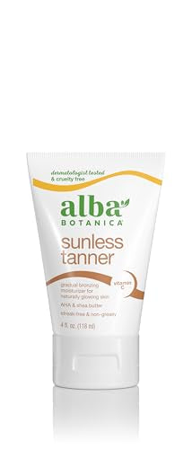 Alba Botanica Sunless Tanner, Gradual Bronzing Moisturizer, with Vitamin C and Shea Butter, 4 Oz (Packaging May Vary)