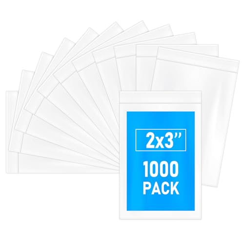 2" x 3" (1000 Pcs) 2 Mil Small Clear Plastic Zip Bags Resealable Baggies for Jewelry, Gift Card, Candy, Electronics