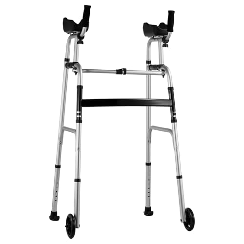 VEVOR 2 in 1 Folding Walker & Removable Armrests, Height Adjustable Foldable Walker with 5" Solid Wheels, Lightweight Aluminum | Front Wheeled Mobility Aid for Elderly Handicapped Disabled, 450 Pounds