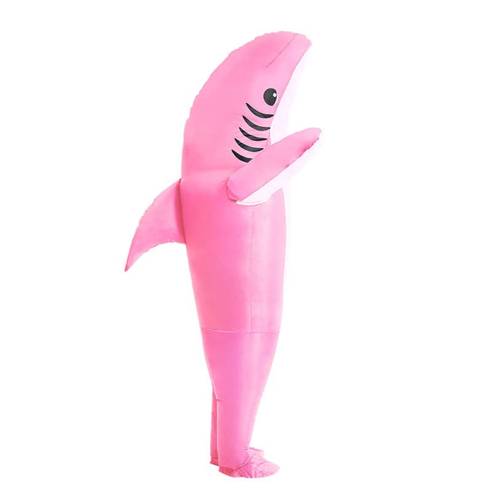 IHGYT Inflatable Shark Costume Air Blow up Jaws Jumpsuit Fancy Dress Funny Carcharias Suit for Cosplay Party Halloween Christmas Carnival, Adult Size(Pink)