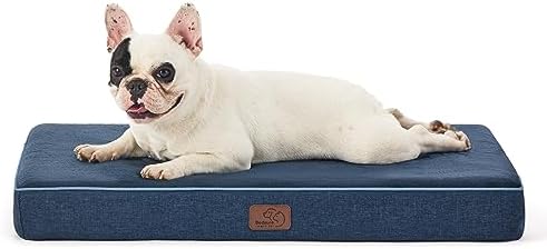 Bedsure Memory Foam Dog Bed for Medium Dogs - Orthopedic Waterproof Pet Mat for Crate with Removable Washable Cover and Nonskid Bottom - Water-Resistant Plush Flannel Fleece Top Pet Bed, Navy