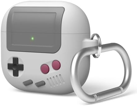 elago AW5 Compatible with AirPods 4th Generation Case Cover (2024) - Compatible with AirPods 4 Case, Classic Retro Handheld Game Console Design Case, Carabiner Included [Light Grey]