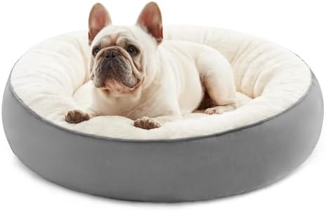 Love's cabin Round Donut Cat and Dog Cushion Bed, 25in Pet Bed for Small or Medium Dogs, Anti-Slip & Water-Resistant Bottom, Soft Durable Fabric Pet Beds, Washable Calming Cat & Dog Bed Grey