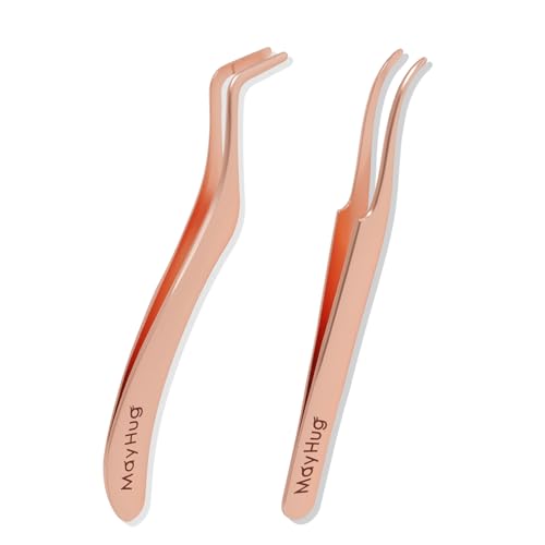 Lash Applicator Tool 2PCS Individual Tweezers for Eyelash Extensions - Professional Curved Applicator for DIY Cluster Lashes