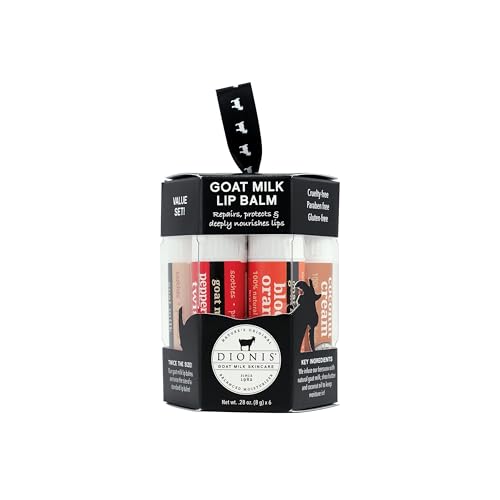 Dionis Goat Milk 6 Pc Lip Balm Ornament 2024 - Vanilla, Coconut, Milk & Honey, Berry, Peppermint & Blood Orange Scented Chapstick - Shea Butter & Coconut Oil, Protect & Restore Lips 0.28oz