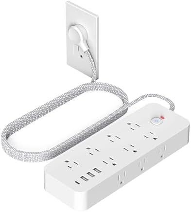 18 in 1 Surge Protector Power Strip, 14 AC Outlets & 4 USB Ports (1 USB C), 5 Feet Braided Extension Cord with Multiple outlets, 1875W/15A, One Touch Switch Button, Wall Mountable for Home, Office