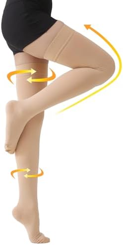MGANG Medical 15-20 mmHg Compression Stockings for Women & Men, Pair, Thigh High Graduated Compression Socks, Closed Toe, Opaque, Support for Varicose Veins, Edema, DVT, Swelling, Flight, Beige XL