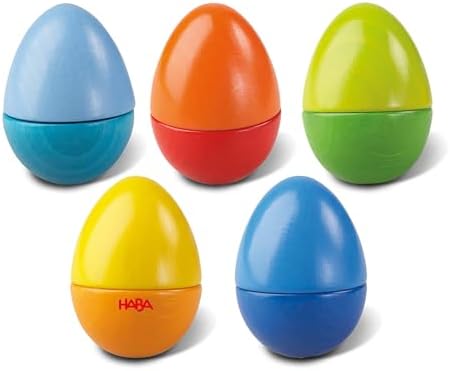HABA Fun with Sounds Wooden Eggs – Easter Basket Stuffers for Toddlers & Kids – 5 Acoustic Sounds, Montessori Sensory Toys, Easter Gifts, Made in Germany for 2 yrs+